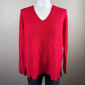 LOFT New M Feminine Bold Red V-Neck Tunic Sweater